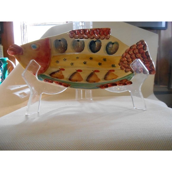 Italica ARS Hand Painted Pottery Fish Shape Serving Bowl Italy Wall Decor 10 1/2 - Picture 3 of 6